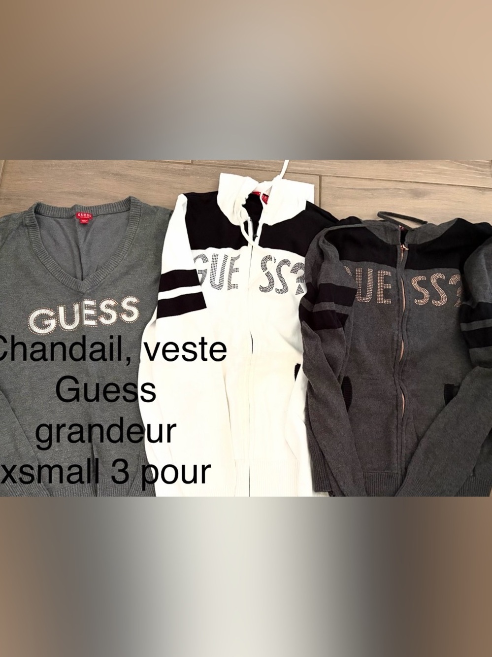 Guess Women's Gray and White V-Neck & Zip Sweater Trio